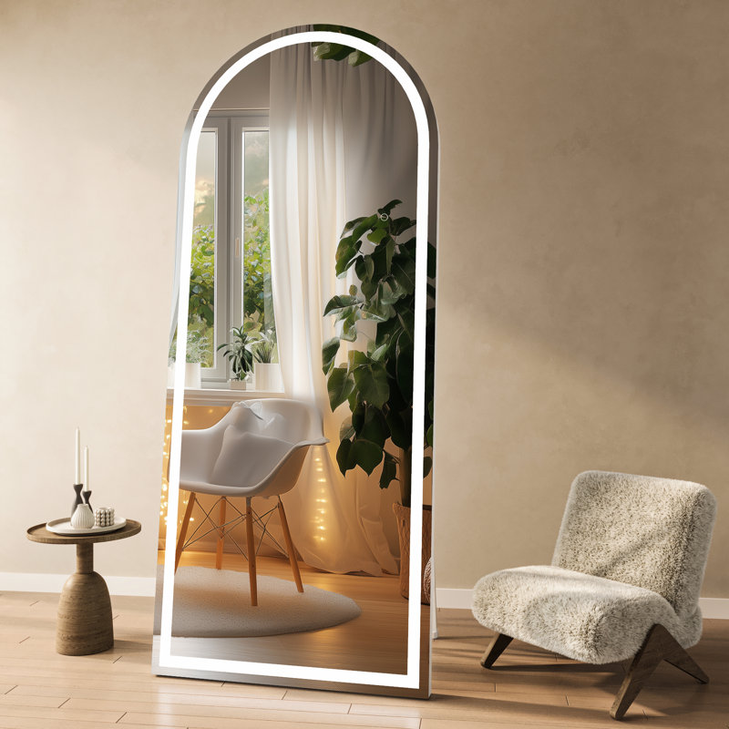 Phaih Arch Modern & Contemporary Lighted Full-Length Mirror with Tempered Glass & 3-Year Warranty, White, 80.7" x 33.5"