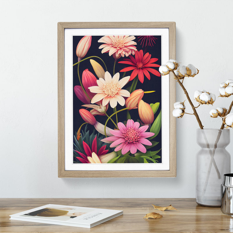 Creative Flowers - Single Picture Frame Print, 34cm H x 25cm W x 2cm D, Oak