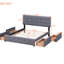 Lit plateforme tapissier avec 4 tiroirs et tête de lit classique gris foncé. Grand lit. Pas de sommier tapissier. Fabrication en panneau de particules massif. Lit d'appoint gris élégant, tissu de lin, bois-463244950