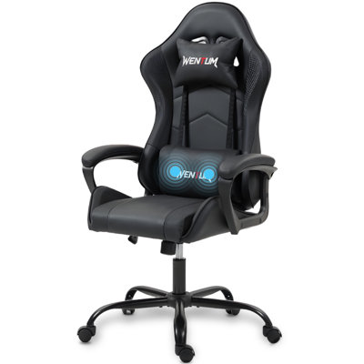 Ergonomic Gaming Chair Racing Style Office Chair, High-Back Computer Desk Chair with Adjustable Lumbar Support & Headrest, 360 Swivel Reclining PU Lea