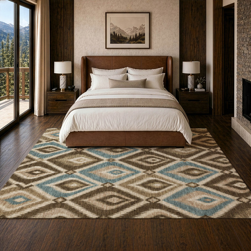 Tapis Chantille ACN3072 Ikat lavable à la machine pour intérieur/extérieur, Café, 9 pi x 12 pi