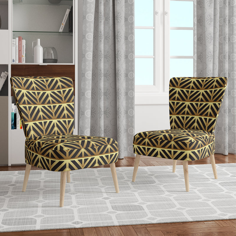 Upholstered Floral Side Chair - Modern floral Accent Chair, Geometric Gold Polyester Blend 9