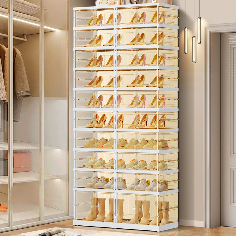10-Tier 20-40 Pairs Plastic Stackable Shoe Storage Cabinet For Entryway Easy Assembly, White