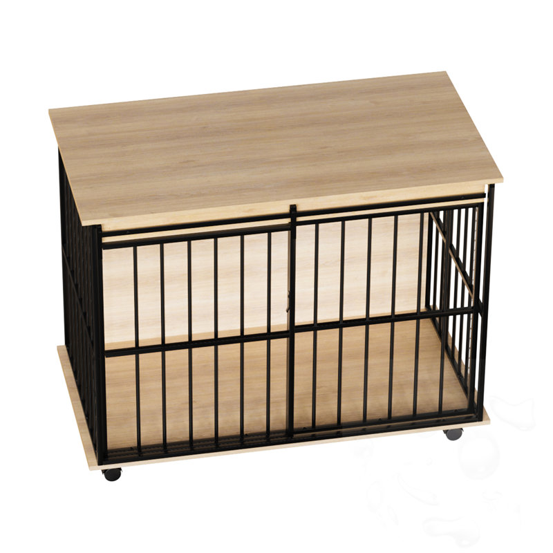 Cage pour chien avec plateau et roues, Noir/naturel