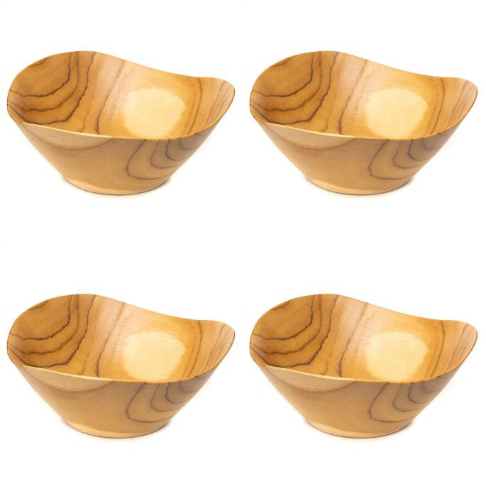 Flower Efrayim Teak Wood Bowl 4-Pack