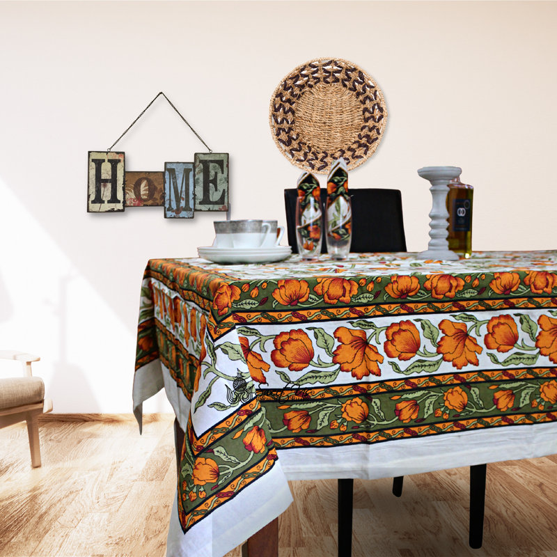 Grinnell French Floral Cotton Tablecloth, Amber White, 60" W x 90" L