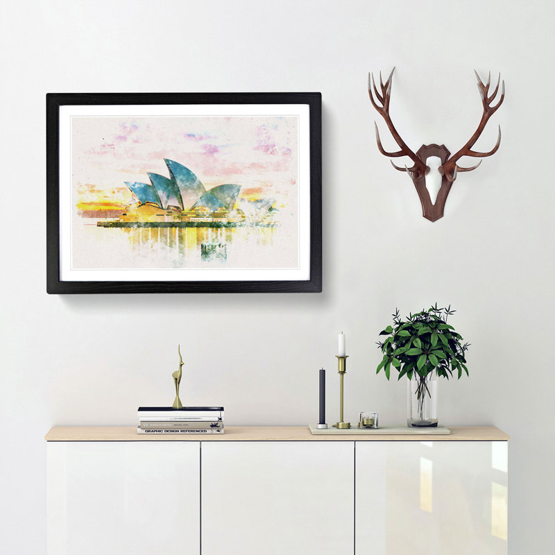 Sydney Opera House at Sunset - Picture Frame Painting Print, Black Framed, 60cm H x 91cm W x 2cm D