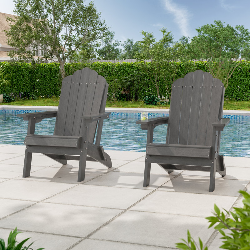 Heavy Duty HDPE Folding Adirondack Chair 350 lbs Capacity, Outdoor Adirondack Chair With Cup Holder for Patio, Lawn and Balcony