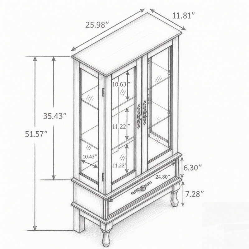 Vitrine éclairée avec tablettes ajustables et tiroir pour un rangement et une organisation élégants des objets de collection