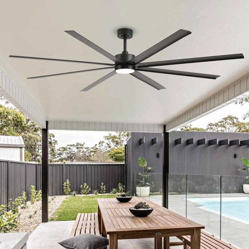 56in Outdoor Ceiling Fan with Light, Industrial 8 Aluminum Blade Waterproof Ceiling Fan, Quiet Reversible DC Motor, Energy Efficient for Patio, Porch, Gazebo & Outdoor Spaces