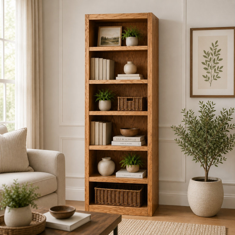 Bibliothèque en bois Port City, (6 tablettes) H 84 po x l 30,5 po x P 10,63 po, Chêne séché
