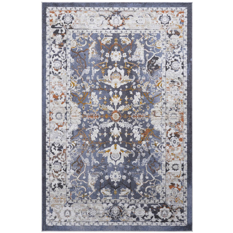 Tapis tissé et sans perte 6 x 9 bleu - classique pour salle à manger, vestibule sans perte de poils, chambre à coucher