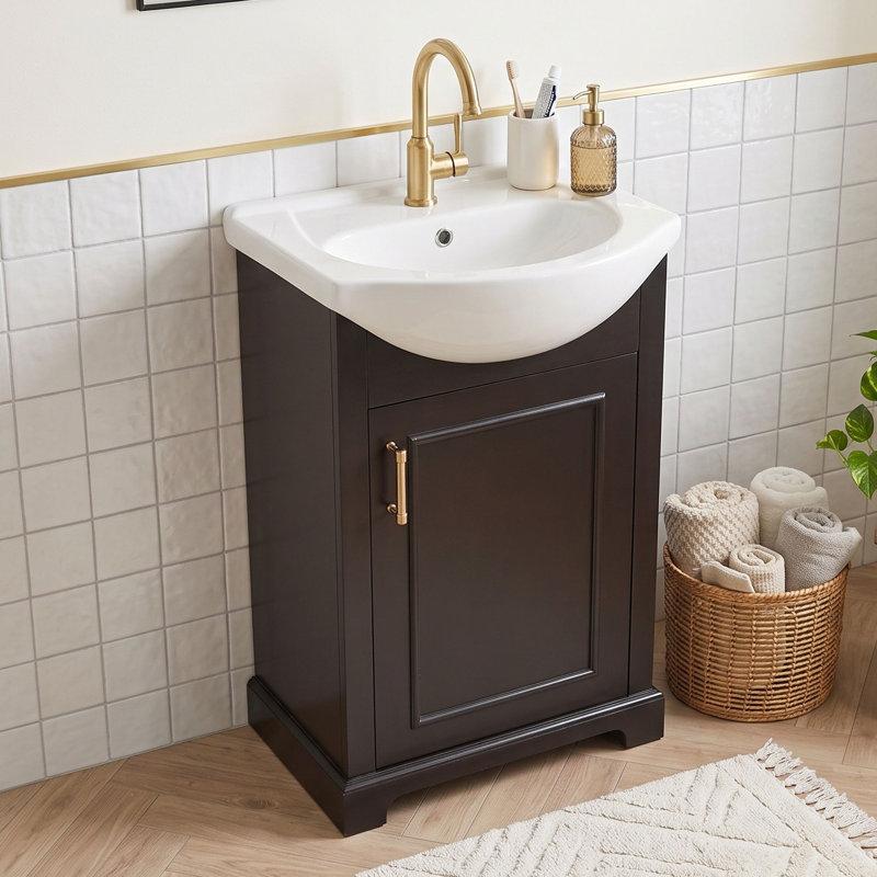 Meuble-lavabo de salle de bain avec lavabo épais en céramique et armoire peu encombrante, Noir