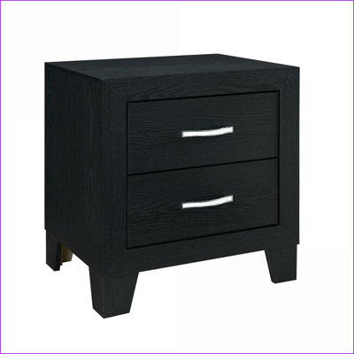 Modern Black 2-Drawer Nightstand with Glamour Accents