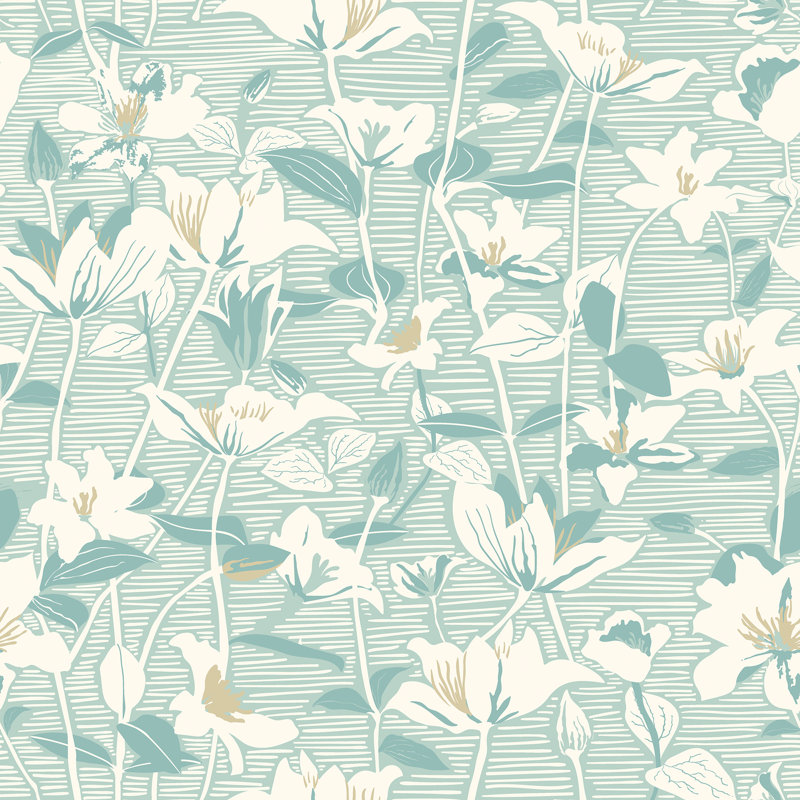 Lino Leaves - Duck Egg, Blue