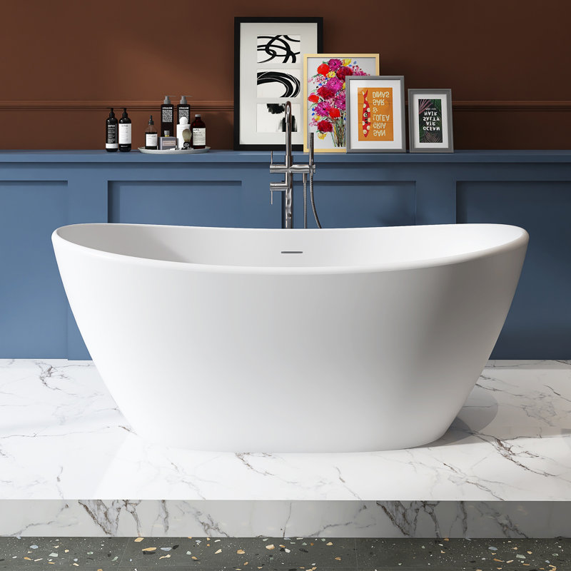 61 Inch Freestanding Solid Surface Soaking Bathtub