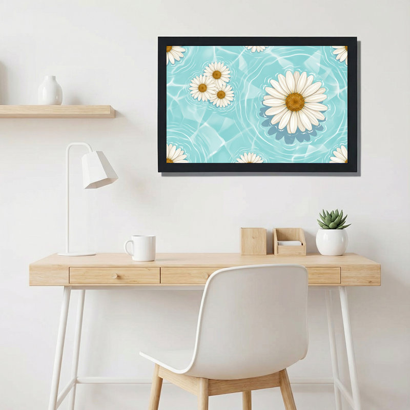 «White Daisies» flottant dans l'eau turquoise, art mural, H 24 po x l 36 po