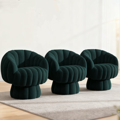 Upholstered Swivel Accent Chair Barrel Chair With Pillow(Set of 3)