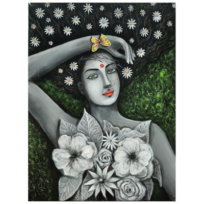 Dame avec la nature | Acrylique sur toile | Peinture de Gayatri Mavuri