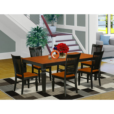 7 Piece Kitchen Table Set Consist of a Rectangle Dining Table with Butterfly Leaf and 6 Dining Chairs, Black & Cherry