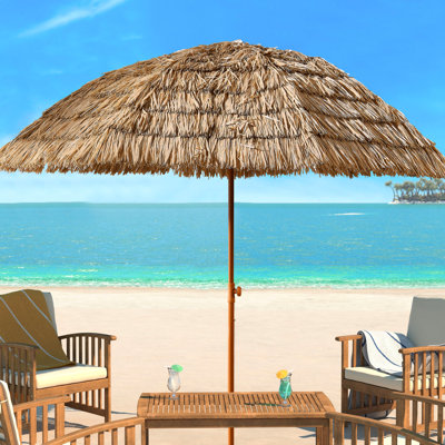 Parasol de paille hawaïen de 8 pi avec ouverture rapide, idéal pour la cour arrière et le cadre en acier robuste de chaume de plage, utilisation rétractable manuelle à l'extérieur