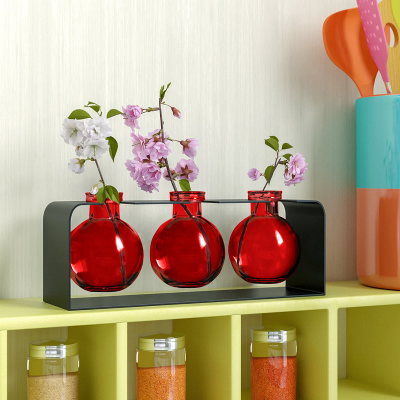 Blooms 3 piece Table Vase Set Red, Red
