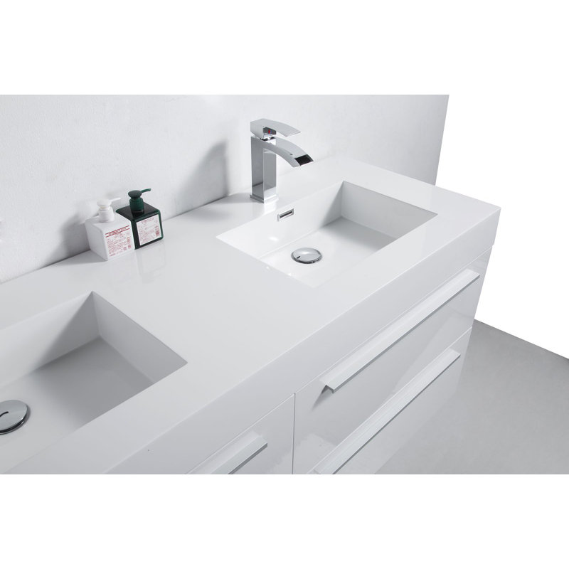 Jordyn 60 po L x 20 po P 4 tiroirs Meuble-lavabo avec évier double et Comptoir en Acrylique, Blanc