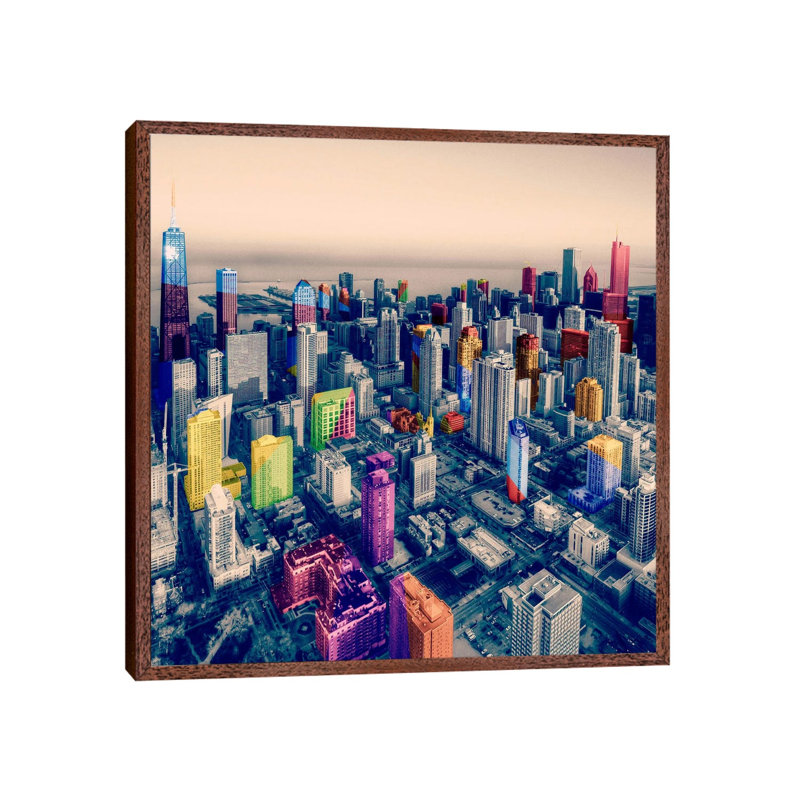 Chicago City Pop - Print on Canvas, Classic Brown Wood Framed, 45.72 cm H x 45.72 cm W