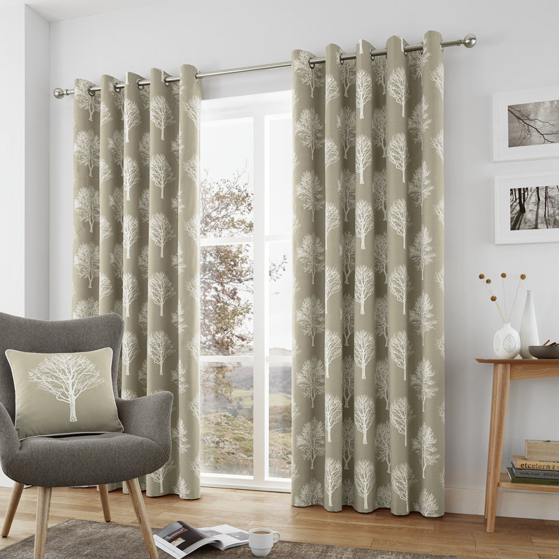 Woodland Cotton Sheer Curtain Pair, Width 168 x Drop 183 cm, Duck Egg