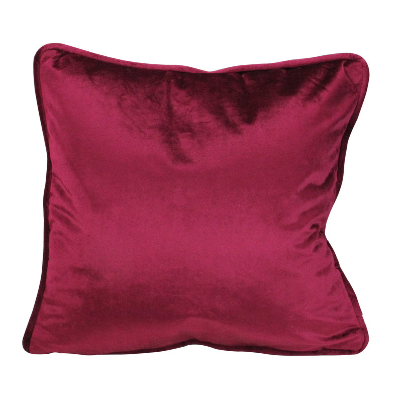 17" Plush Velvet Solid Square Throw Pillow with Piped Edging, Red