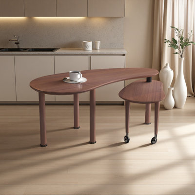 Table basse rotative contemporaine avec pieds en bois d'hévéa massif, table basse rotative à 360 degrés avec plateau en placage de grain de bois