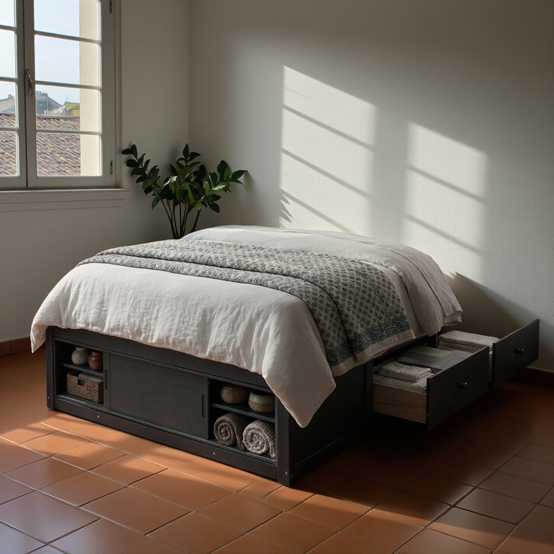 Queen Size Platform Bed Frame With 4 Storage Drawers And Footboard Storage Cubby, No Headboard, Modern Space-saving Design-antique Gray