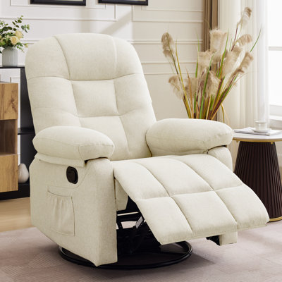 Recliner Chair, Small Recliner For Small Space, 360 ° Swivel Rocker Recliner For Living Room, Manual Recliner With Side Pockets
