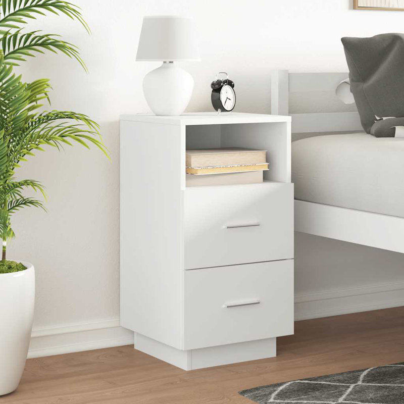 Kizzie 36cm W Manufactured Wood Bedside Table, White, Individual