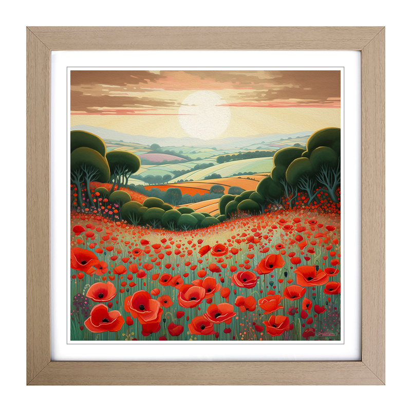 Poppy Field Deco No.2 - Single Picture Frame Print on Wood, Black