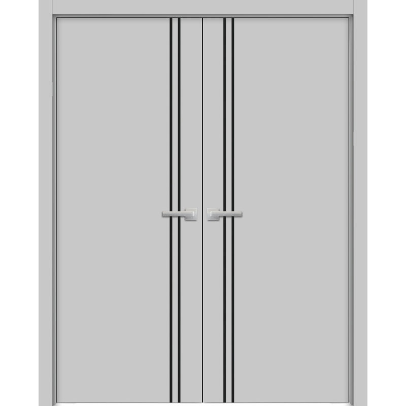 Portes françaises en bois massif massif, Gris mat, 84 po x 96 po