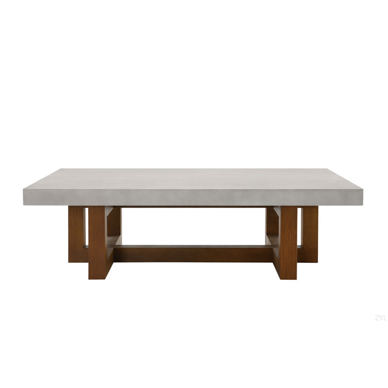 Table basse en faux béton et plateau en noyer
