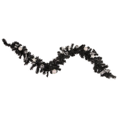 6' x 10"" Pre-Lit Decorated Black Pine Artificial Christmas Garland Cool White LED Lights -  Northlight Seasonal, NORTHLIGHT S92628