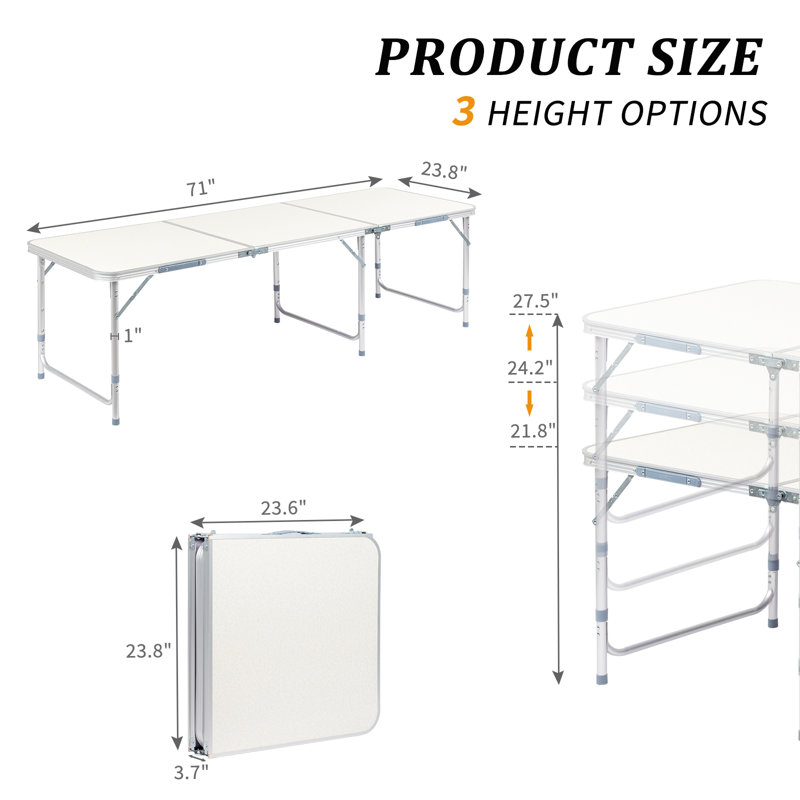 Table pliante en alliage d'aluminium 6 pi blanc