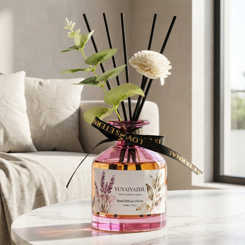 230ML Large Rose Reed Diffuser Set, Long Lasting Home Fragrance Diffuser with Natural Essential Oils