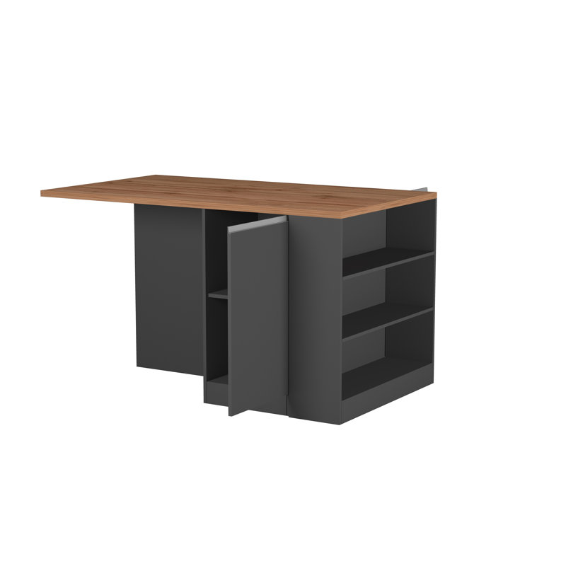 Naadirah Wood Kitchen Island, Anthracite/Oak