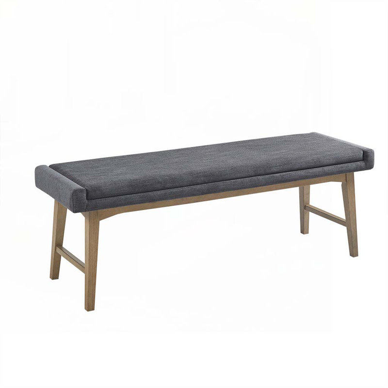 April Mid-Century Gray Upholstered Wood Frame Accent Bench