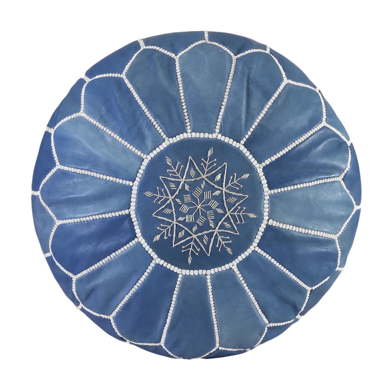 Leather Pouf, Rustic Blue Genuine Leather