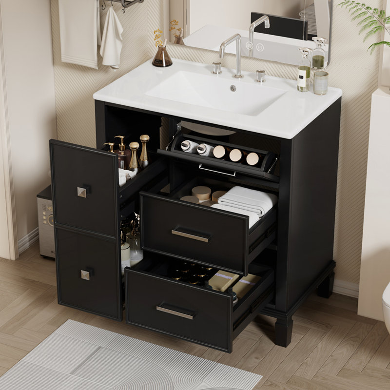 Meuble-lavabo sophistiqué avec tiroir innovant et fabrication robuste, Noir