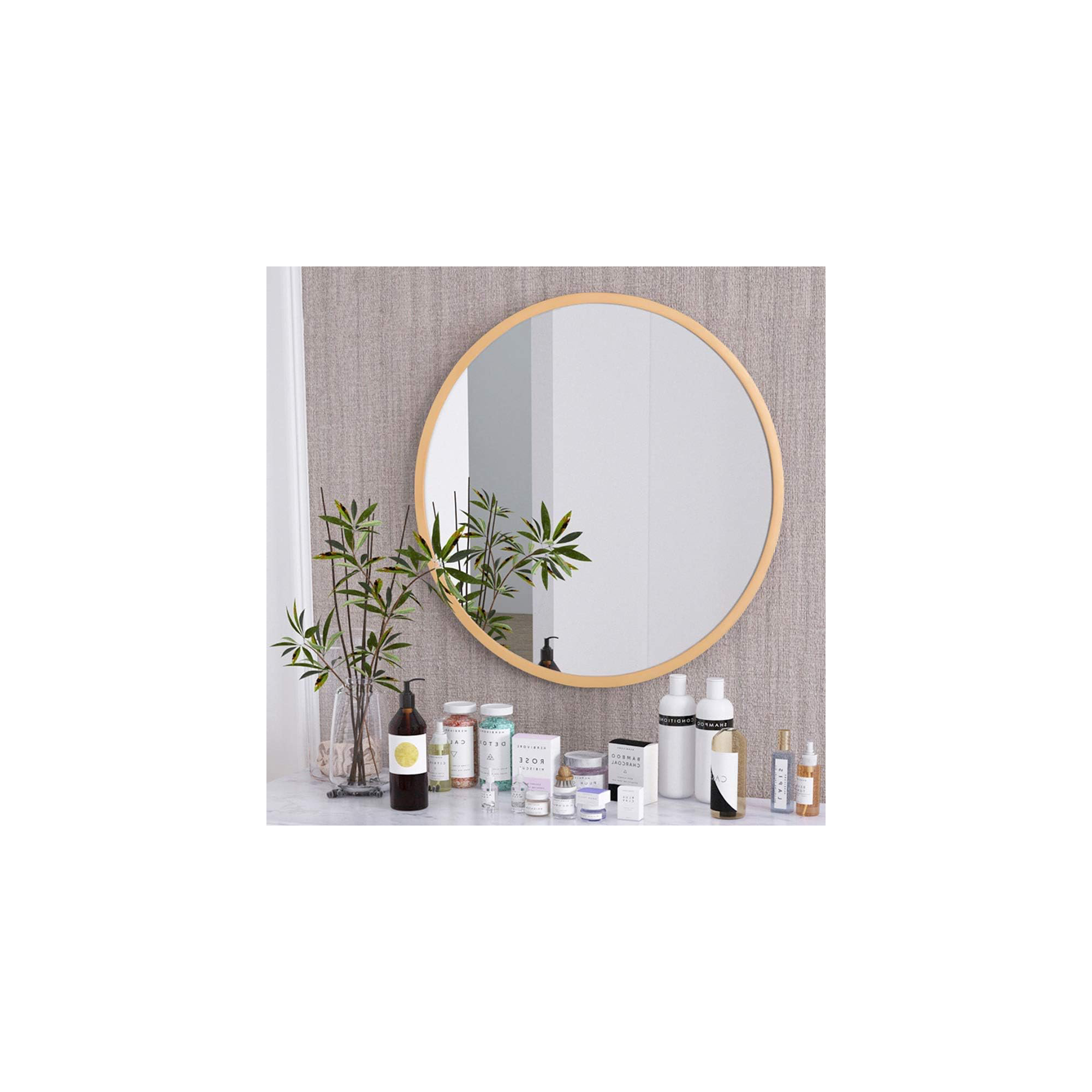 Roberts Mirror, Metal, Gold, 60" x 60"