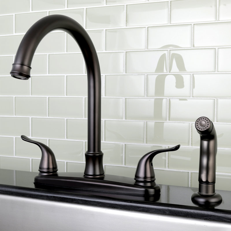 Kingston Brass Yosemite Two-Handle 4-Hole 8" Centerset Kitchen Faucet with Side Sprayer, Oil Rubbed Bronze