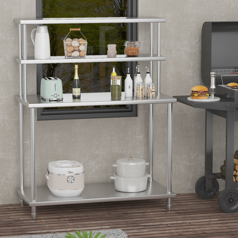 Tablette en acier inoxydable pour table de préparation et de travail pour restaurant, cuisine, garage, atelier