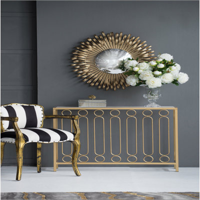 27" In Sunburst Design Wall Mirror Decorative Golden Finish For Entryway, Modern Living Room