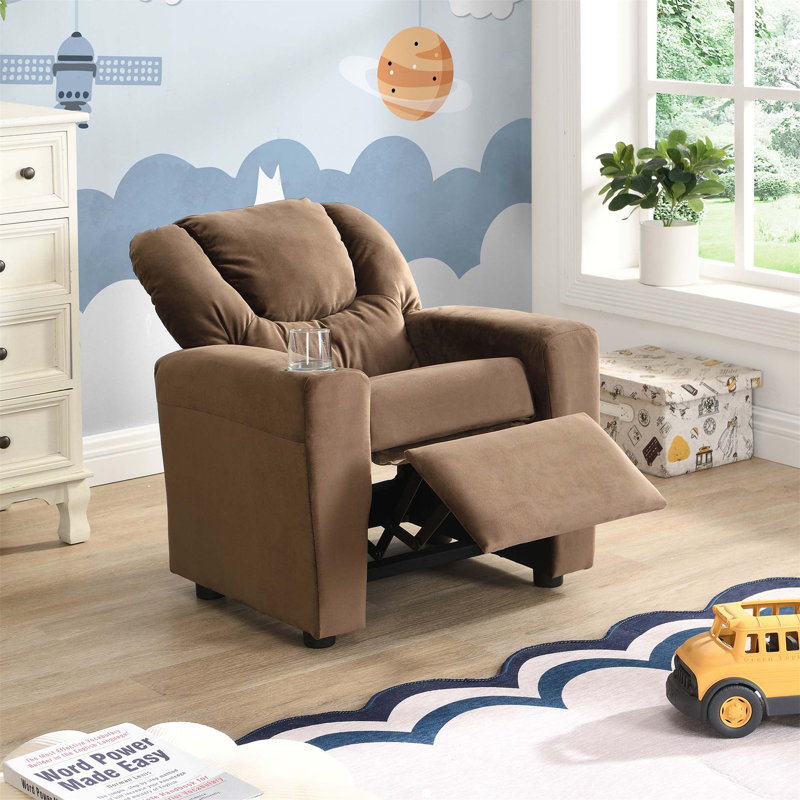 Kids Recliner Chair With Cup Holder, Footrest, And Backrest, Ideal For Comfort And Durability In Playrooms And Bedrooms.