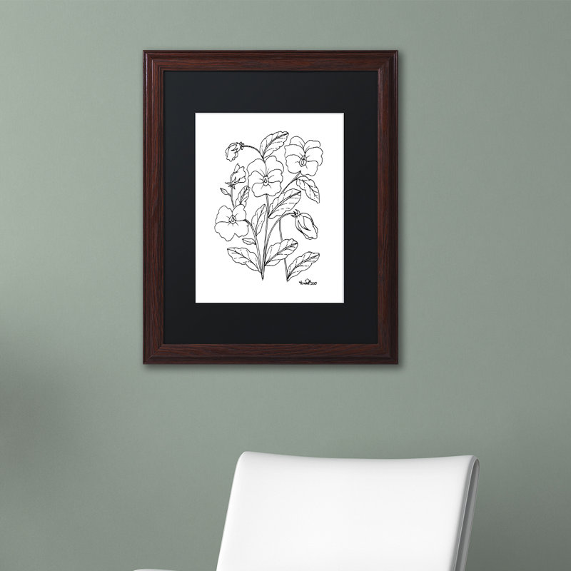 « simple fleur doodle », impression sur toile encadrée, H 14 po x l 11 po x P 0,5 po, Noir, Toile avec cadre brun